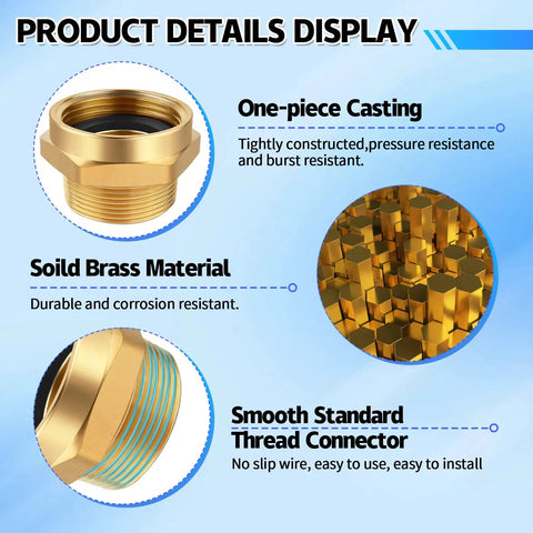 Brass Fire Hose Adapter One And A Half Inch NST NH Female To One And A Half Inch NPT Male Hex Nipple Connector display image
