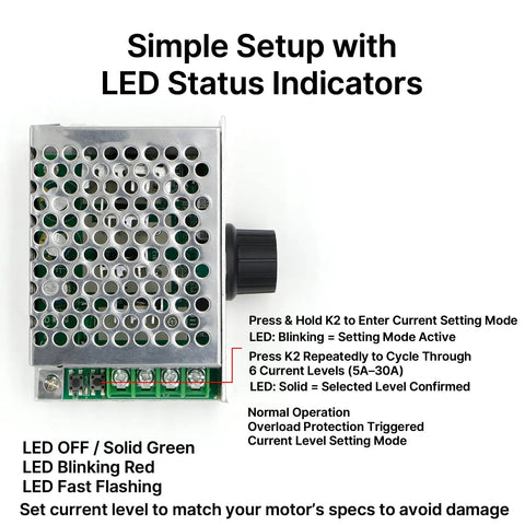 DC Motor Speed Controller 8-50V 30A With Adjustable Overcurrent And Delay Protection For Kids Electric Ride On Brushed Motors Safe Stall Protection Smooth Throttle Control No Fuss Install