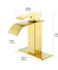 Gold Waterfall Bathroom Faucet With Brushed Gold Finish Modern Single Handle Vanity Faucet For One Hole Sink Lead Free Stainless Steel Smooth Waterfall Spout Easy Install Includes Drain And Supply Lines