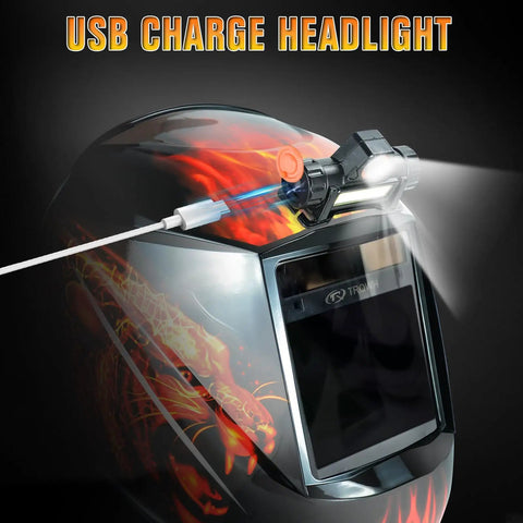 Large View Auto Darkening Welding Helmet With Led Light Solar Powered True Color Viewing Lens Four Arc Sensors
