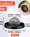PAGOW 8-pack stainless steel hose filter washers with mesh screen for 3/4" garden hose connectors; 24mm diameter, 10mm tall.