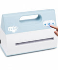 Electric Automatic A4 Die Cutting And Embossing Machine With Complete Accessory Kit, blue and white, operated by hand.