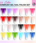 Airbrush Gel Nail Polish Set With 24 Hema-Free Non-Acetone Colors For Gradients And Layered Nail Art color swatches chart