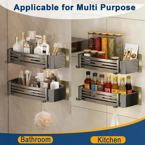 No Drill Shower Caddy With Shelves And Hooks, Waterproof Rustproof Removable Shower Organizer For Bathroom And Kitchen, Tool Free Install