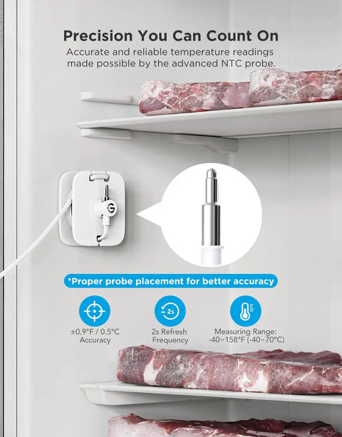 WiFi Refrigerator Thermometer With Alarm, 2 Pack, Remote Temperature Monitoring Via App, Real Time Alerts in fridge with probe