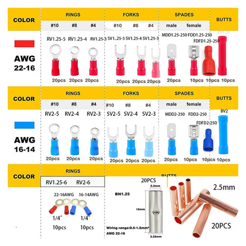 Get Your Hands On This Epic 400 Pc Insulated Wire Connector Kit With Assorted Quick Crimp Terminals Including Ring Spade Butt And Fork Ends For Serious DIY Electrical Hacks And Repairs Now! 400-piece insulated wire connectors, assorted ring spade butt fork terminals, red blue sizes