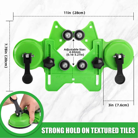 Top Quality 15 Piece Hole Saw Kit With Secure Double Suction Cups For Drilling Ceramic Marble And Glass Safely Without Slipping Using Integrated Steel Bits Plated For Durability Up To 50Mm Size, green adjustable clamp