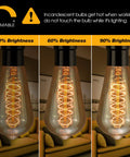 Old School Edison ST64 40W Incandescent Bulbs With Dimmable E26 E27 Bases For Outdoor Sockets, brightness levels shown