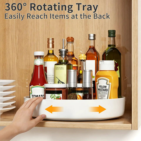 Boost Your Pantry Game With This 11 8 Inch Lazy Susan Turntable Game Changer featuring rotating tray with condiments.