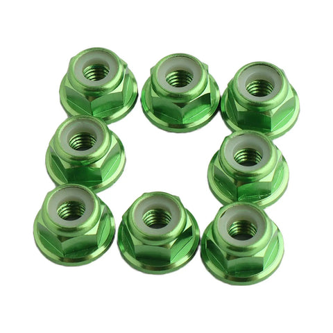 Eight Pack Flange M4 Nylon Lock Nuts With Serrated Edges Self Tightening Aluminum Wheel Hardware For Axial HPI TLR ECX One Tenth Scale RC Cars