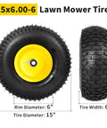 15x6.00-6nhs Beefed Up Lawn Mower Tires and Wheels Set Front Pneumatic Replacement with Yellow Rim