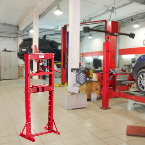Beefy 12 Ton H Frame Shop Hydraulic Press With Adjustable Worktable And Steel Plates For Bearing Removal, Metal Bending