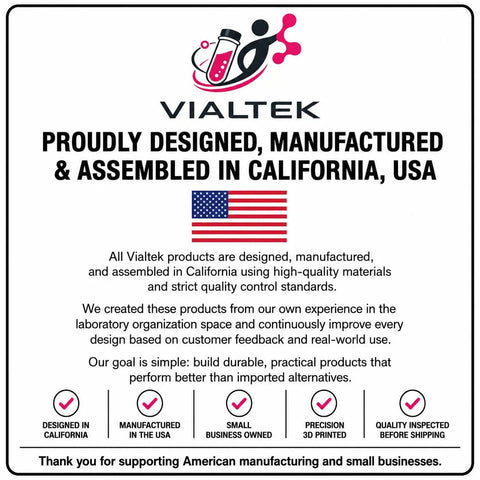 Top Notch 3ML Vial Label Applicator Hassle Free Alignment Station For 40X20MM Stickers Rock Solid Precision Jig Made In USA information card.
