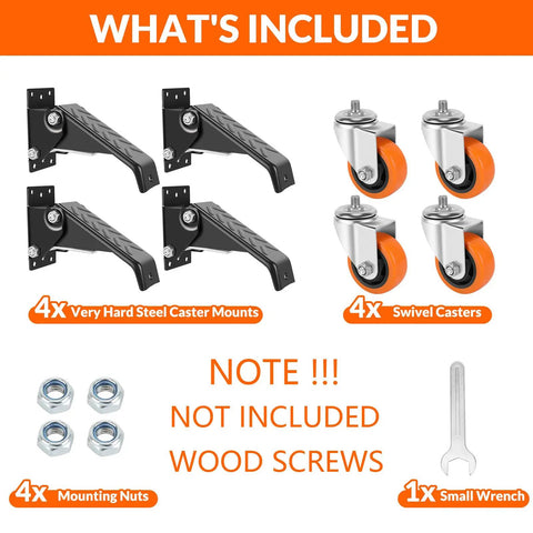Package contents of 3 Inch Retractable Caster Wheels Set Of 4 Heavy Duty 800 Lb Capacity No Noise Polyurethane Swivel Casters