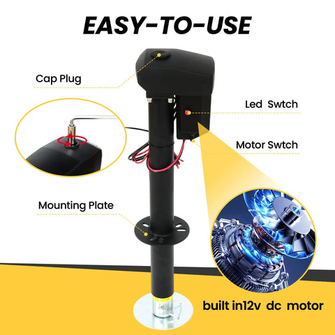 Beefy 12V Tongue Jack 4000 Lb A Frame Trailer Jack With 18 Inch Travel Drop Foot LED Light 6 Inch Adjustable Footpad