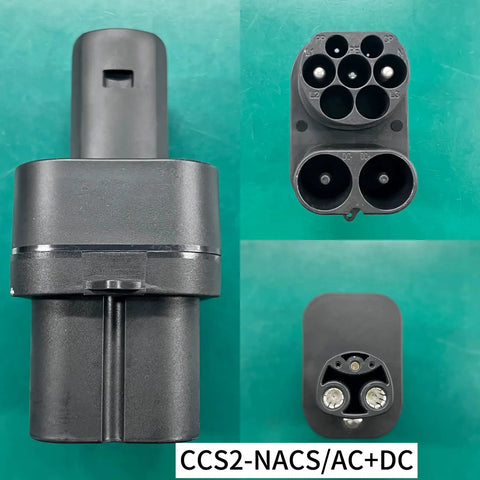 Seamless CCS Combo Two To Nacs Charging Adapter perfect for Tesla Model Three and Cybertruck showing connection ports and design.