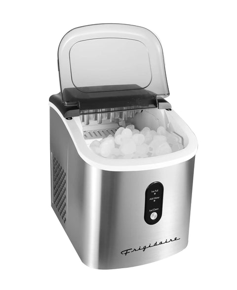 Countertop Ice Maker Stainless Steel With Large Capacity Ice Bucket Self Cleaning Function Heavy Duty Kitchen Gadget That Cranks Out Up To 26 Lbs Of Clear Ice Per Day For Your Home Bar open with visible ice cubes