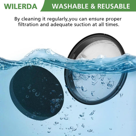 Replacement Vacuum Filter Kit With Inlet Frame And Sponge submerged in water, highlighting washable and reusable design.
