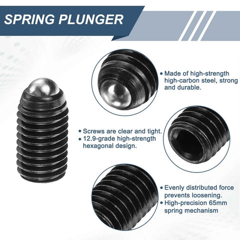 Heavy Duty High Carbon Steel M14 Ball Plungers 10 Pack 25mm Hex Socket spring loaded plunger with hexagonal design and durable finish.