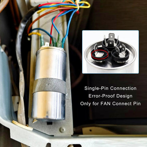 Oval Run Capacitor 30/5MFD 370V 440VAC CBB65S For Air Conditioners And Condensers 50/60Hz Heat Pumps installed with wiring