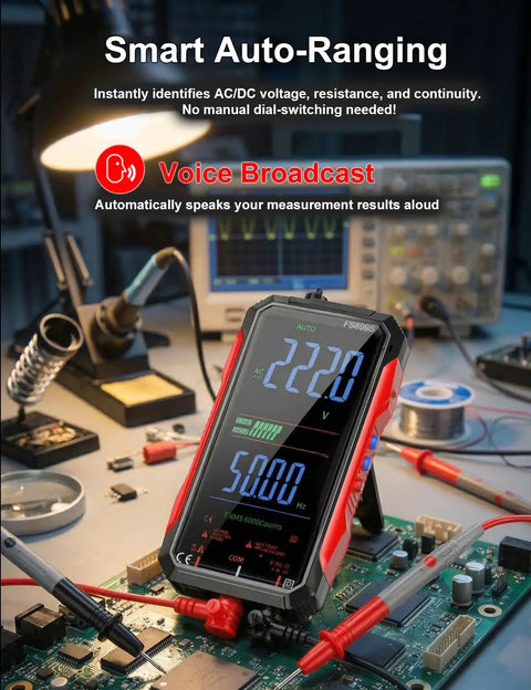 Auto Range True RMS Digital Multimeter With USB Rechargeable Battery Voltmeter Ohmmeter on electronic circuit board
