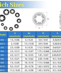 Ultimate 630Pcs Quick Lock Internal Tooth Star Washers Set 9 Sizes From M2 To M12 In 65Mn Steel With Black Oxide Finish size chart
