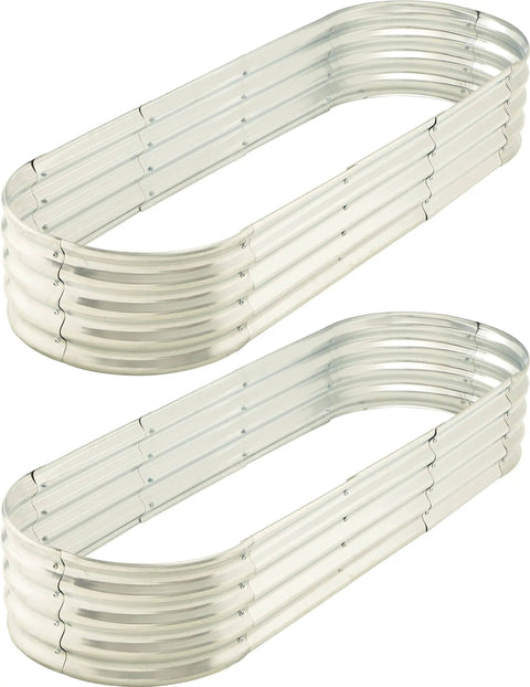 Raised Garden Bed 6 Ft By 2 Ft Metal Elevated Planter Two Pack For Vegetables Flowers And Herbs Galvanized Steel Frame No Cross Rods Needed Durable Outdoor Garden Bed Built To Last, showing two assembled metal planters.