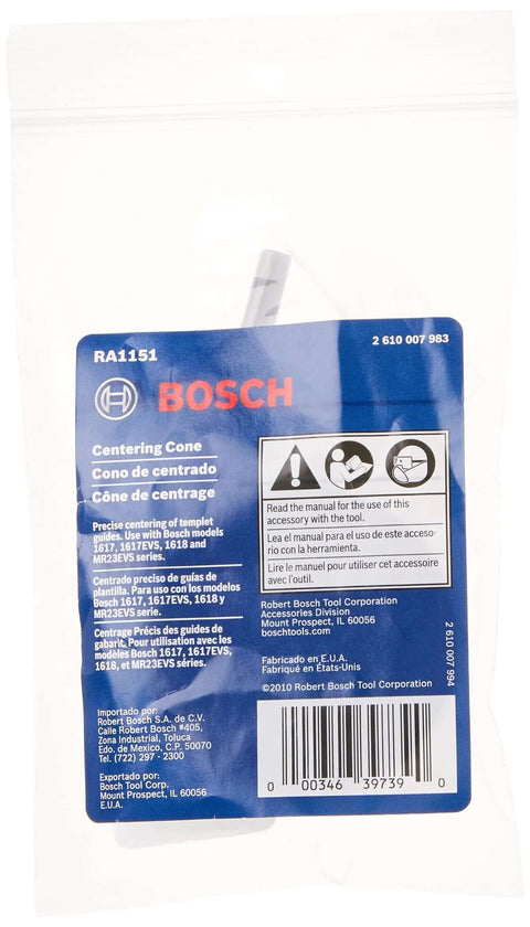 Bosch RA1151 router centering pin and cone in blue packaging for 1/4 in or 1/2 in collets