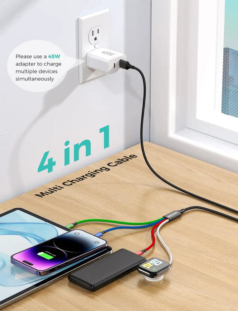 4 In 1 Travel Charging Cable Set For Apple Watch And iPhone USB C Lightning Micro USB Portable Car And Cruise Essentials 4 Foot Cord