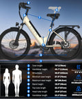 Beast 1000W Peak Electric Bike For Adults With 22 MPH Top Speed And 60 Mile Range, 26 Inch Commuter E Bike measurements chart