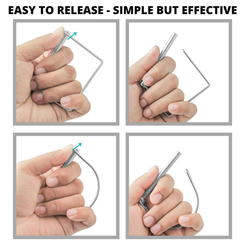 Hands demonstrating the easy release of Pack Of Ten Heavy Duty Trailer Pins Two And Three Quarter Inch Long By One Quarter Inch Wide