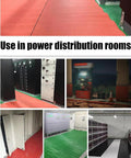 Collage of distribution rooms with Tough As Nails Electrical Safety Rubber Mat For Electricians, Black 100x500 cm.