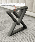 Diamond Shape Black Metal Desk Legs 16 Inch Set Of 2 For Coffee Tables Industrial Modern Base Heavy Duty And Durable Powder Coated Finish Resists Chips Scratches And Rust showcasing pre-drilled holes for easy installation.