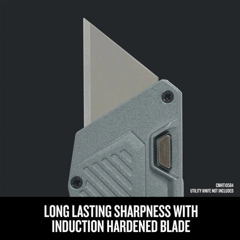 Heavy Duty Utility Knife Blades 100 Pack For Drywall Leather Rubber And More shown in close-up with precision-honed edge.