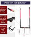 Heavy Duty Broad Fork Garden Tool With 5 Steel Tines For Loosening And Tilling Hard Soil Fiberglass Handle 43 Inch Made In The USA