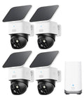 SoloCam S340 4 Cam Kit With HomeBase S380 Solar Powered Wireless Outdoor Cameras 360 Degree Pan And Tilt No Blind Spots