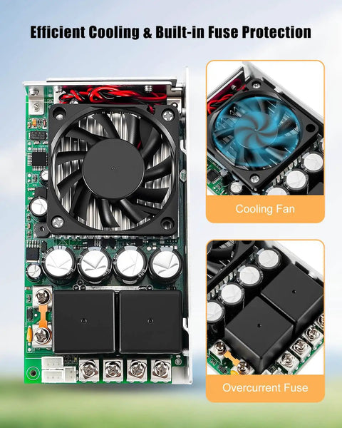 DC Motor Speed Controller With Thumb Throttle For 10 To 50V Systems, 60A Peak, Forward And Reverse, Real Time Voltage Display, Built In Cooling Fan, Fuse Protection, Ideal For DIY Motors, Bikes, Scooters, Robots