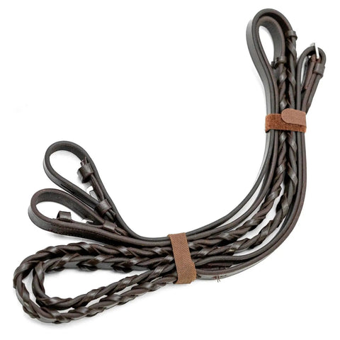 Premium Havana Leather Laced Reins for Horses Non Slip Adjustable Hand Laced Grip Ride Ready Riding Training Dressage Equestrian Tack Hook and Stud Bit Ends