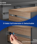 22 Inch Heavy Duty Soft Close Drawer Slides Set with full extension ball bearing side mount rails shown on dresser cabinet installation