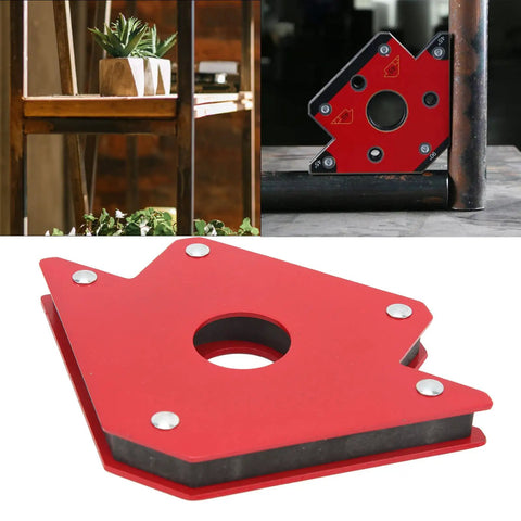 Heavy Duty Welding Magnet Set With 4 Pieces Of Angled Holders Offering Multi Position Support For Arrow Setup At 45 90 And 135 Degrees, red, 50 lb capacity.