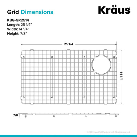 Diagram of Bellucci Series Stainless Steel Sink Bottom Grid With Soft Rubber Bumpers for 30 Inch Kitchen Sink, showing dimensions.