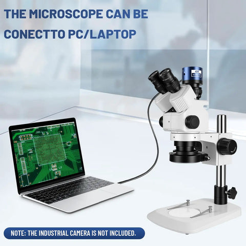Professional Trinocular Stereo Zoom Microscope With 56 LED Ring Light For Close Up Work 6X To 45X Magnification, WF10X Eyepieces, 0.6X To 4.5X Zoom Objective, 0.5X CTV Trinocular HD Adapter, Camera Ready connected to laptop