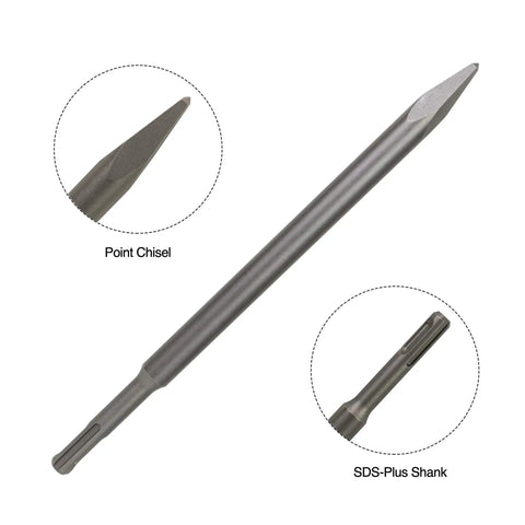 Durable SDS Plus 4 Piece Chisel Set For Hammer Drills With Thinset Scraping Bit Point Chisel Close-up View