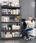 Heavy Duty Adjustable Garage Shelving Unit With 5 Tier Steel Racks No Fuss Quick Install Utility Shelves organized with office items