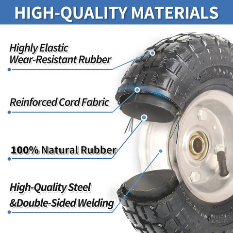 4.10/3.50-4 Inch Tire And Wheel Set Beefed-Up 10 Inch Pneumatic Wheel, zoomed section showing materials and structure details