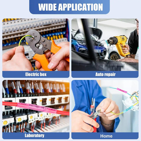 120 Piece Heat Shrink Butt Connectors Kit for Automotive and Marine Wiring in use for diverse applications: electric box, auto repair, laboratory, and home.