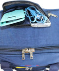 Under Seat Personal Item Bag That Fits 16 x 14 x 7 Inches Navy, Compact Yet Spacious, showing open pocket with accessories