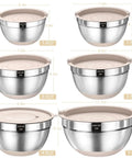 26 Piece Stainless Steel Mixing Bowls Set With Airtight Lids And Grater Attachments Non Slip Bottoms Khaki Kitchen Gadgets sizes