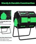 Rotating Dual Chamber Compost Bin with No Fuss Assembly and Fast Efficient Outdoor Composting for Yard Kitchen and Garden Waste 45 Gallon 170 Liter Capacity Green Door Ideal