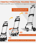 Heavy Duty Folding Hand Truck With 360 Degree Rotating Handle And Rock Solid 330 Lbs Capacity Smooth Rolling Aluminum Dolly Cart demonstrating folding mechanism.